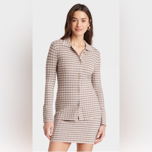 A New Day Striped Button-Up Shirt in Beige and Black - Picture 1 of 4